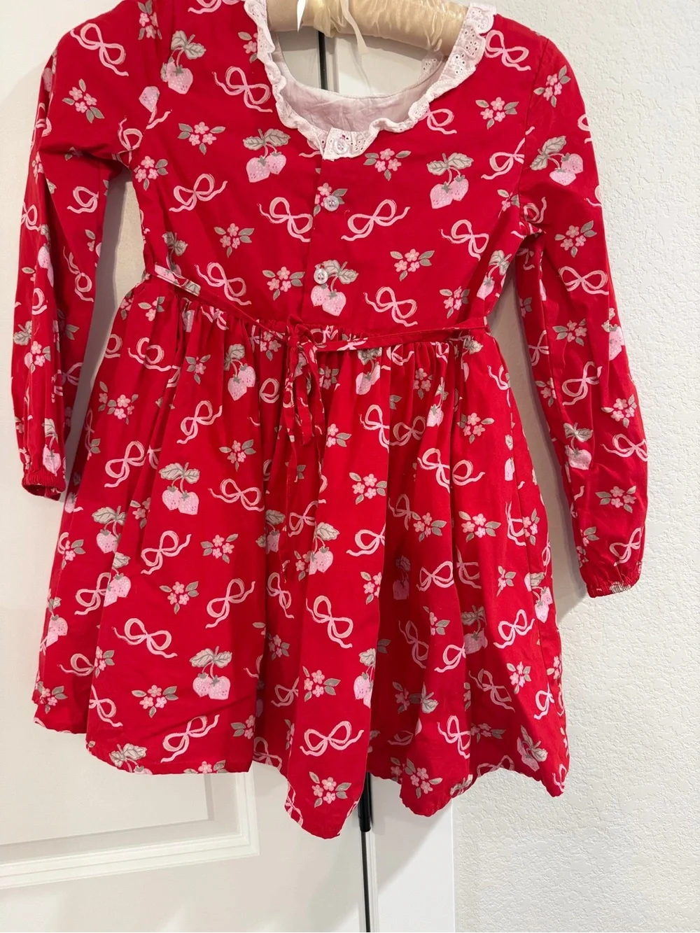 Girls' SweetHoney Red Long-Sleeve Strawberry Dress Set with Shorts Size 10 EUC